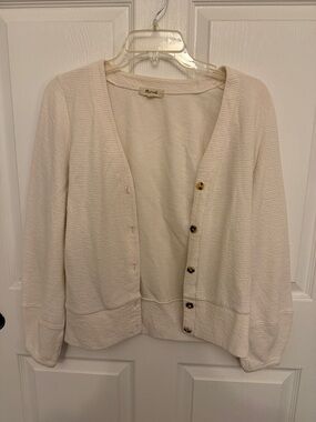 Madewell Cream Button-Up Textured Cardigan